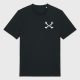 Schwarzes T-Shirt mit kleinem Brustprint – zwei gekreuzte Knochen im Vintage-Style.