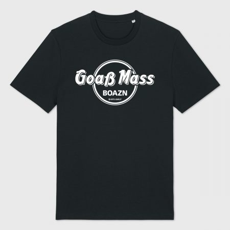 Goaß Mass – Boazn Shirt: Minimalistisches Wirtshaus-Design mit Vintage-Flair in Weiß auf Schwarz.