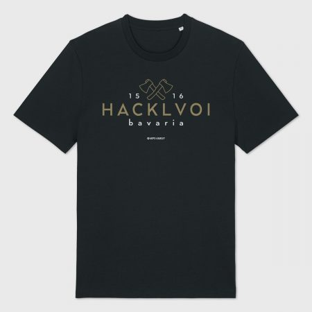 Bier-Shirt "Hacklvoi Bavaria" – minimalistisches Design mit gekreuzten Äxten & 1516 als Anspielung auf das Reinheitsgebot, stilvoll & humorvoll.