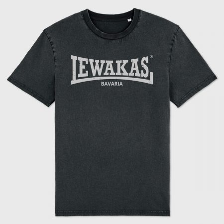 Lewakas Bavaria Shirt: Minimalistisches Vintage-Design in hellgrau auf schwarz, inspiriert von bayerischer Esskultur.