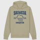 Beiger Hoodie „Sauweda Sweater“ mit Regenwolken-Motiv und bayerischem Spruch