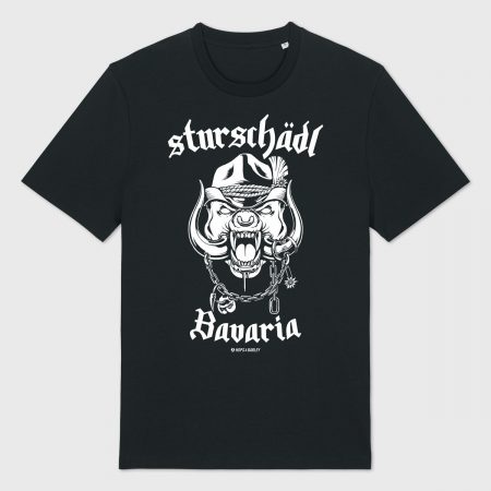 Bayerisches Shirt "Sturschädl Bavaria" – Eber mit Stahlhauern, Ketten & Trachtenhut im Rock 'n' Roll Design, hochwertiger Siebdruck.